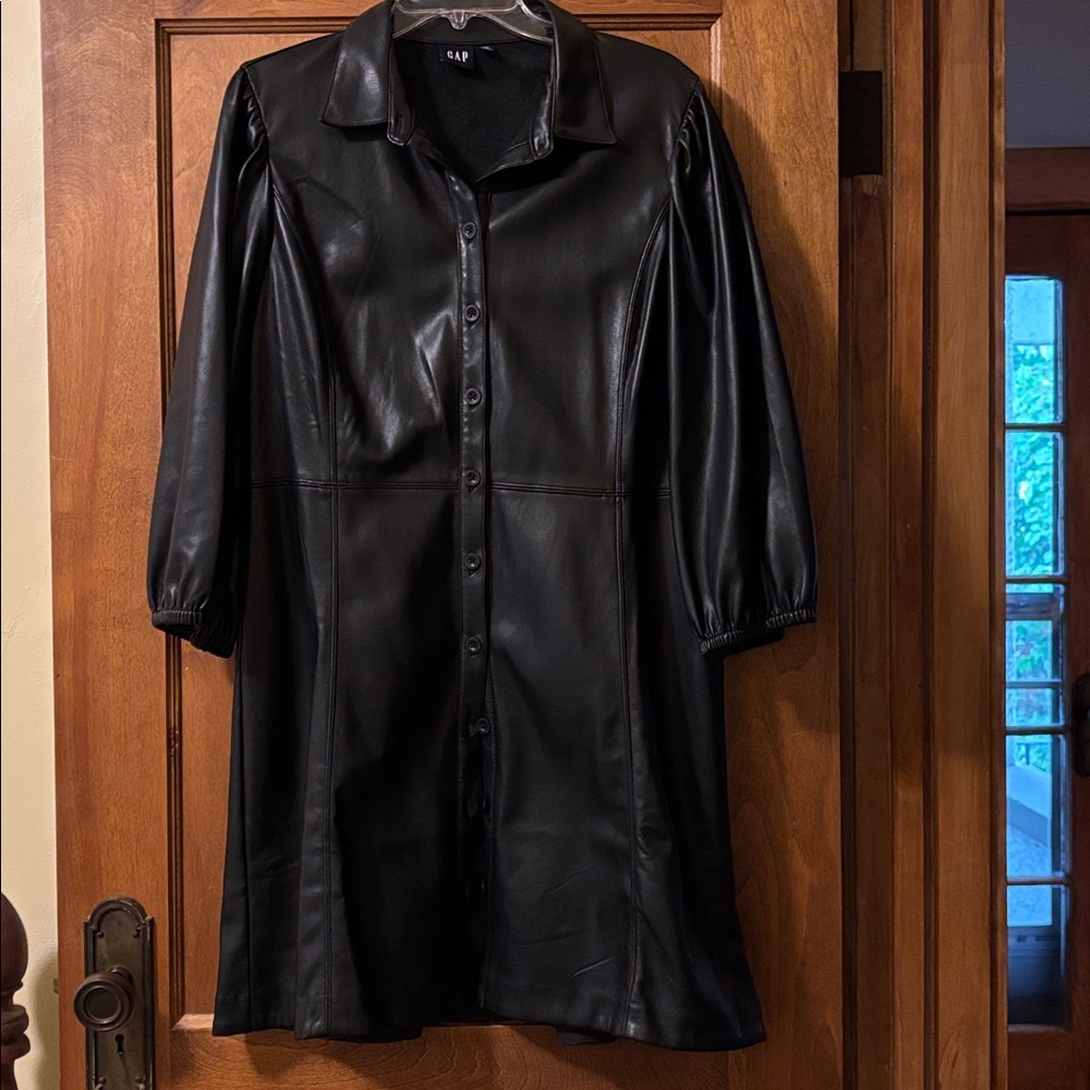 GAP Black Faux Leather Dress/Coat